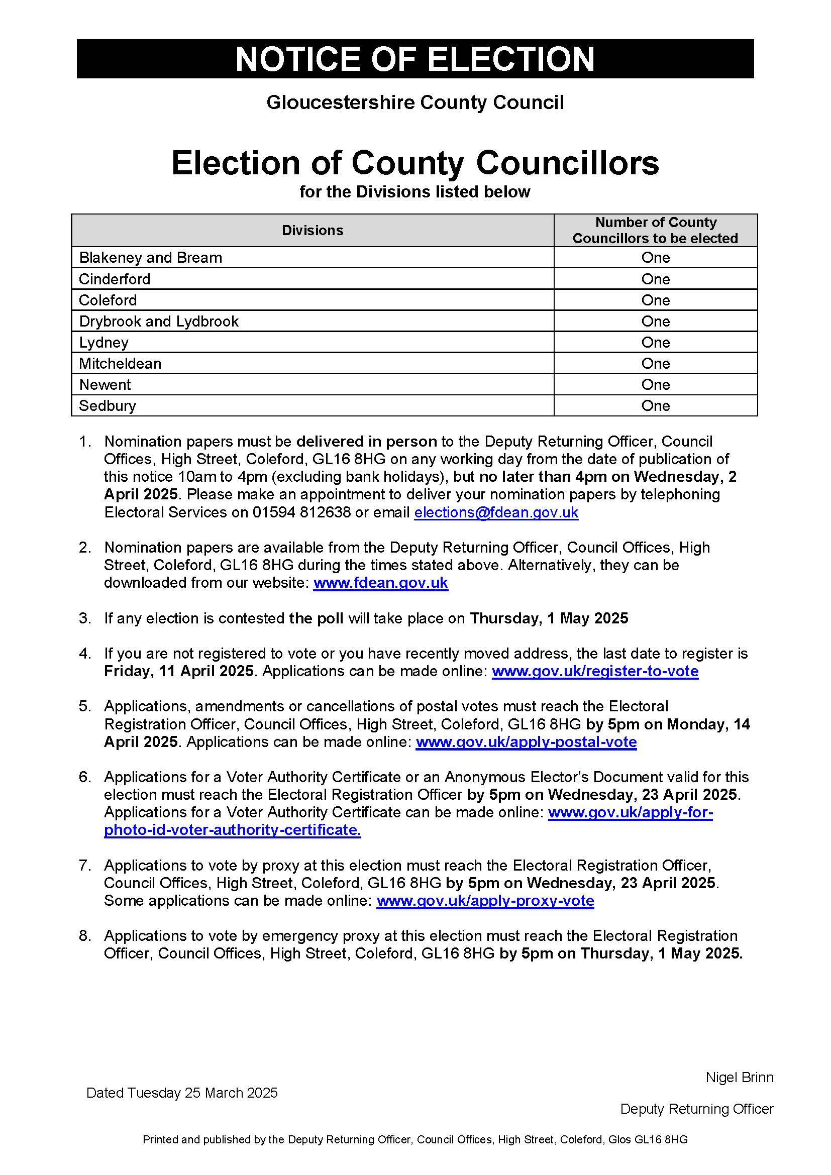 NOTICE OF ELECTION - COUNTY COUNCIL